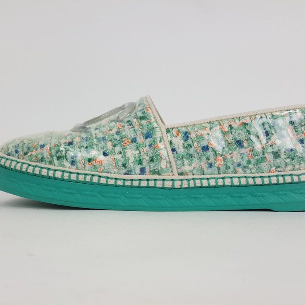 Chanel Green Multi PVC Tweed CC Slip On Espadrilles Shoes Size 39 - Picture 3 of 7